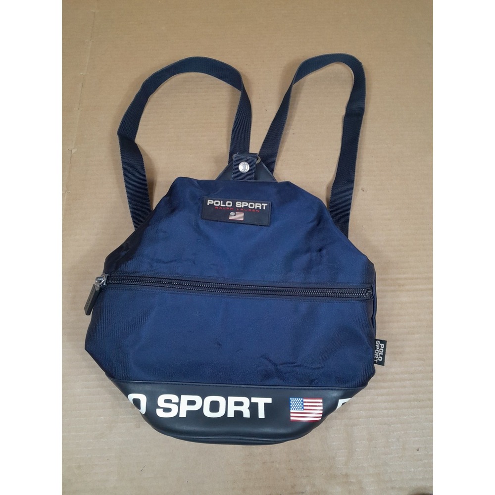 Vtg Ralph Lauren RL Polo Sport Navy backpack mini  flag 90s Round Latch